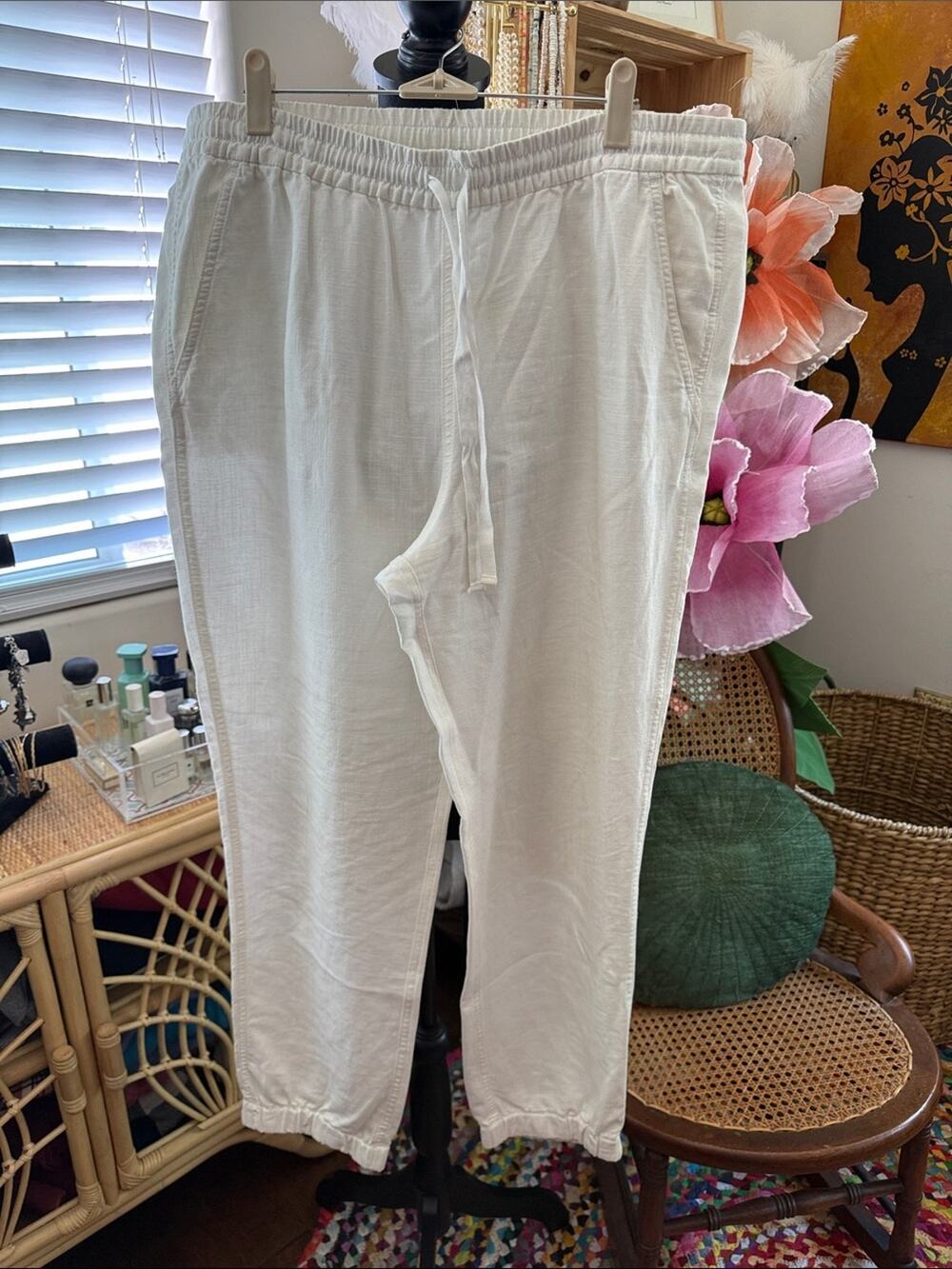 Point Sur J Crew White Seaside Linen Blend Classic Drawstring Jogger Pants